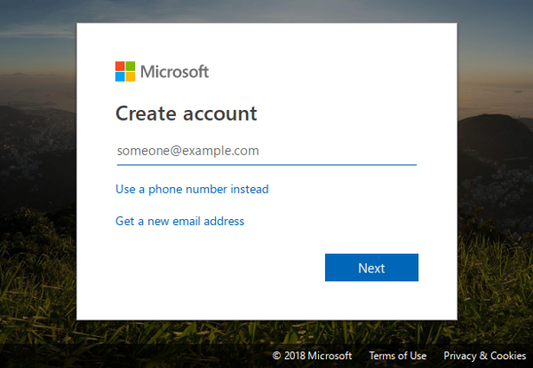 Creating a Microsoft account.