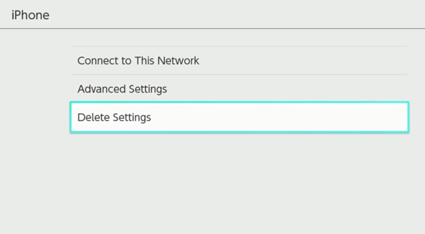 Nintendo Switch showing the deletion of internet settings
