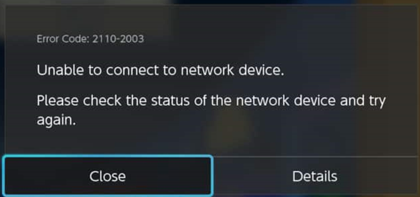 Nintendo error for 2110-2003