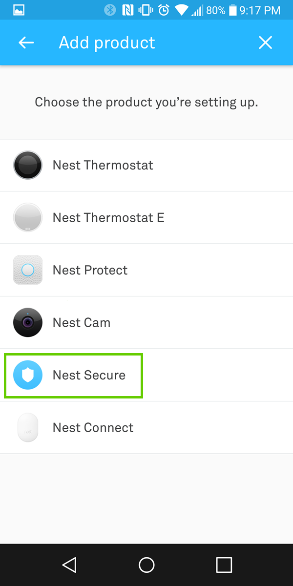 Nest App selecting the product to add