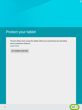 Skip option highlighted in Android setup.