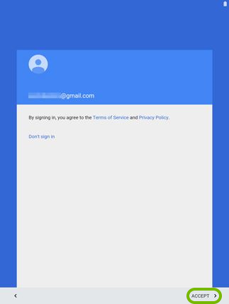 Accept option highlighted in Android setup.