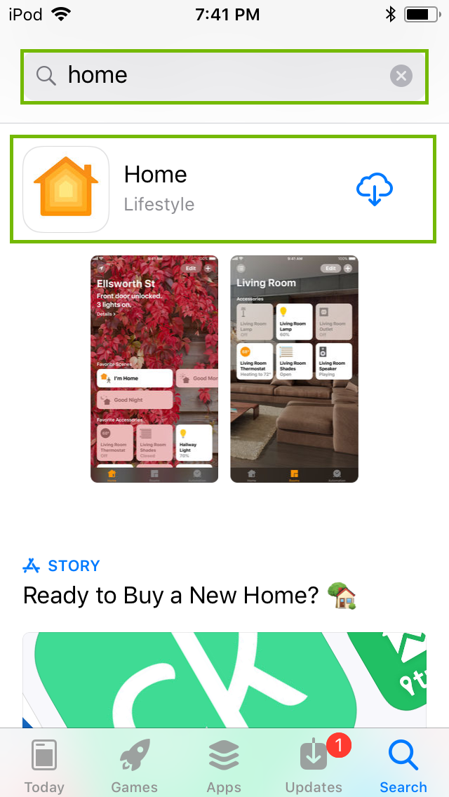 App store searching for Home