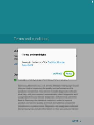 Agree option highlighted in Android setup.