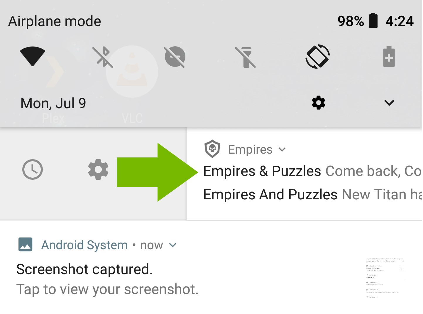 Notification being swiped to the right