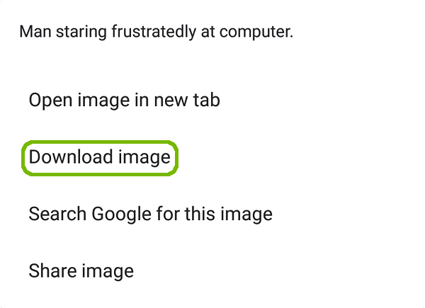 Image long-press menu with Download image highlighted.