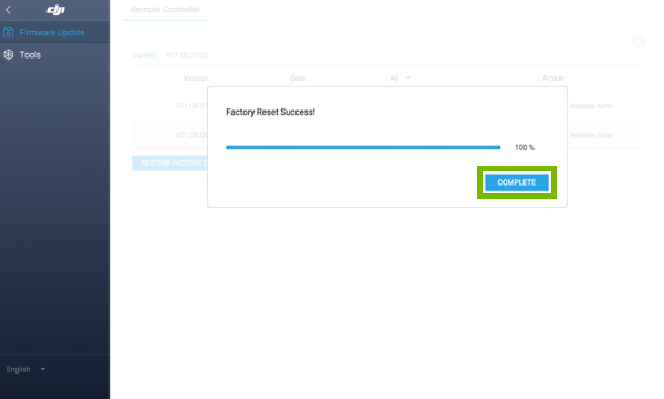 Complete option highlighted on finishing prompt.