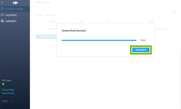 Complete option highlighted on finishing prompt.