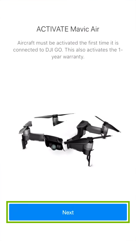 Next button highlighted activation prompt.