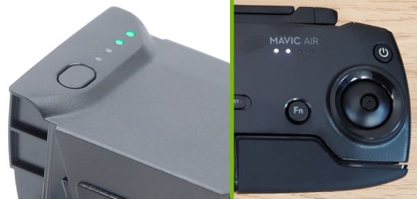 Battery and remote control lights showing charging progress.