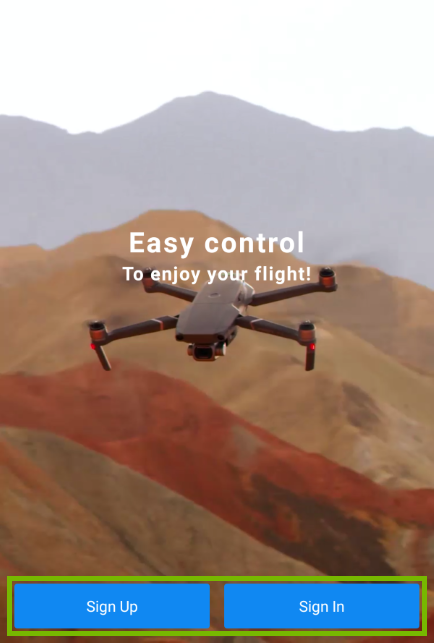 Sign Up and Sign In buttons highlighted in mobile app.