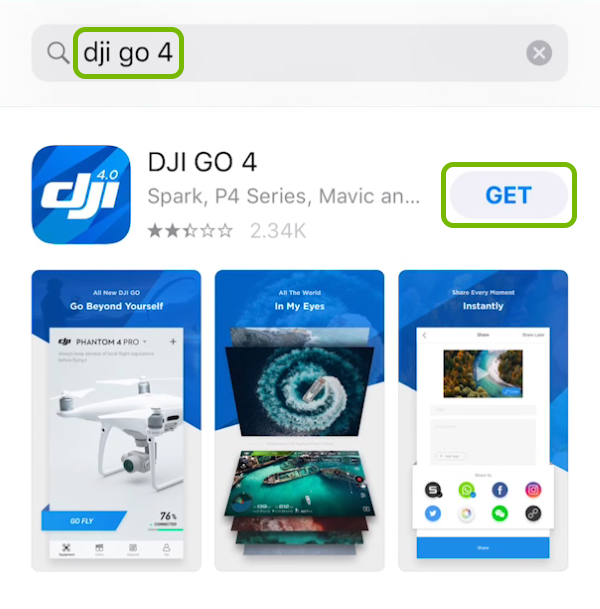 Keyword and Get option highlighted for searched app.