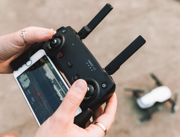 Mavic Air remote control ready for flight.