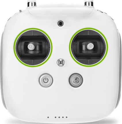 Control sticks highlighted on remote control.