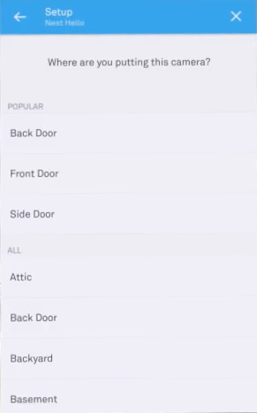 Camera location selection.