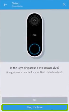 Doorbell setup with Yes it's blue highlighted.