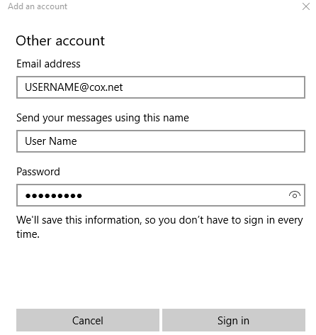 Cox email sign in using windows mail