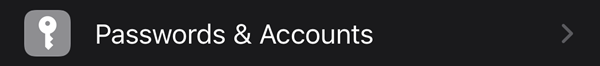 iOS settings screen passwords & accounts option.