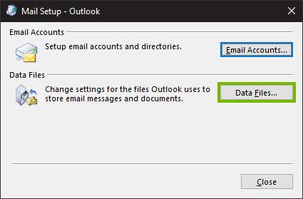 Properties panel highlighting the data files button.