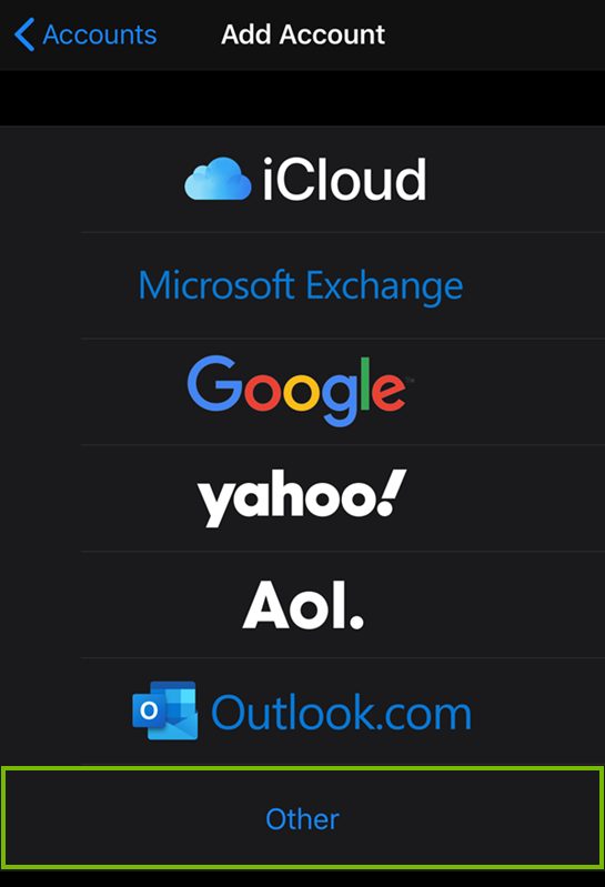Select account screen highlighting the other option.