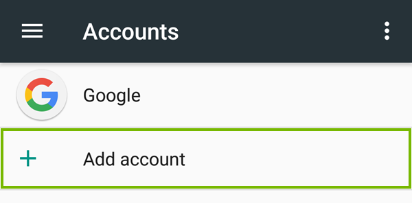 Accounts screen highlighting the add account button.
