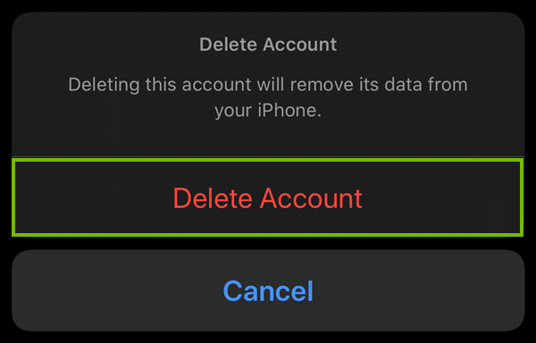 Delete account confirmation prompt.