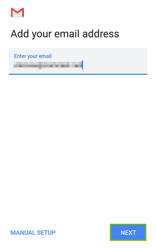 Email address field highlighting the next button.