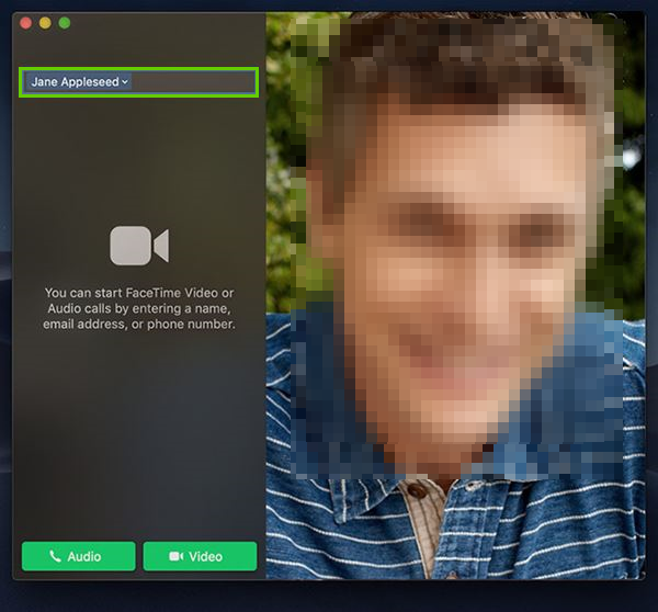 FaceTime with name field highlighted