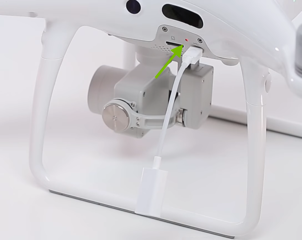 USB-OTG cable plugged into drone.