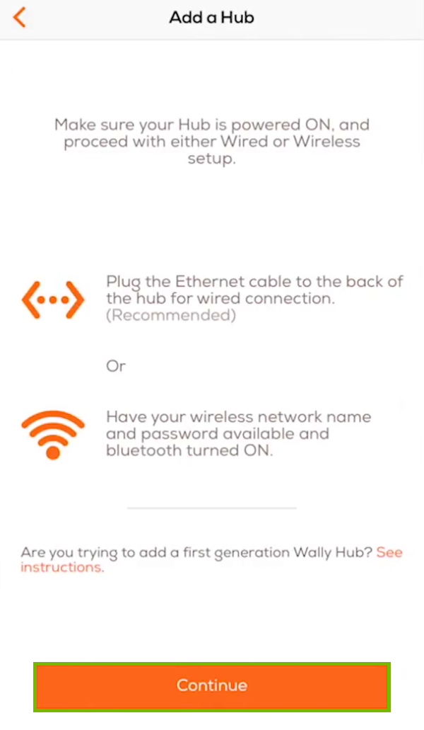 Continue button highlighted