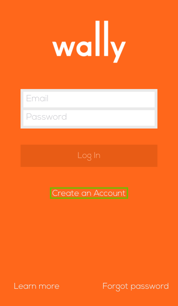 Create an Account highlighted on login page
