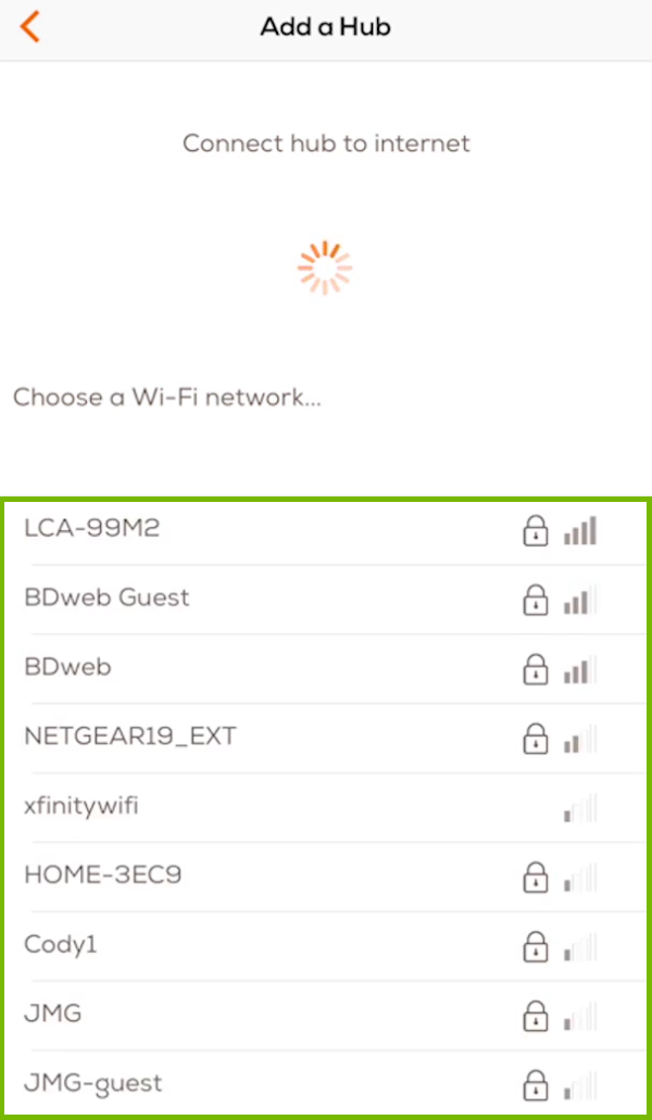 Choose a network with list of wireless networks highlighted