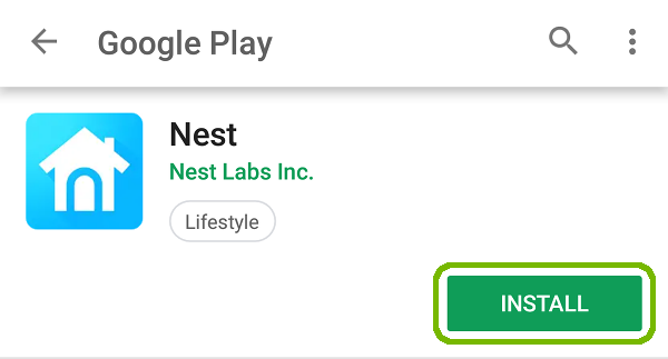 Nest Play Store page with Install button highlighted.