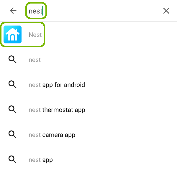 Search for Nest, with Nest highlighted.