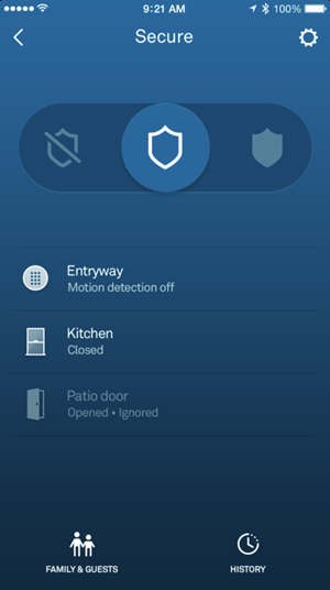 Nest secure app showing home and guarding