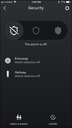 Nest Secure app with the alarm set to off