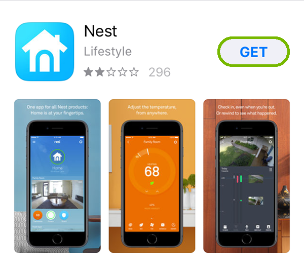 Nest App page with Get highlighted.