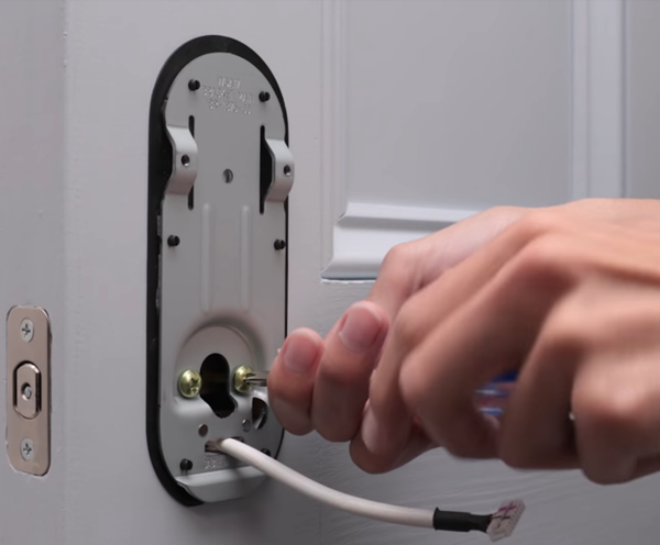 Tightening screws into the mounting plate. Illustration.