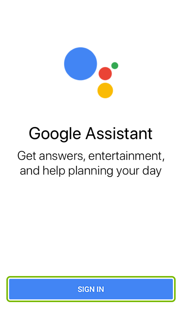 Sign In button highlighted in Google Assistant app.