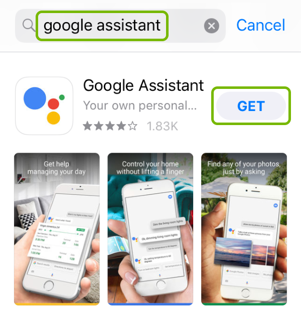 Search keyword and Get option highlighted in App Store.