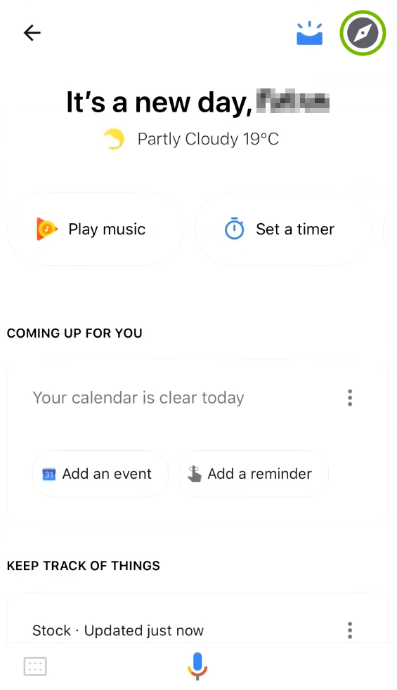 Explore icon highlighted in Google Assistant menu.