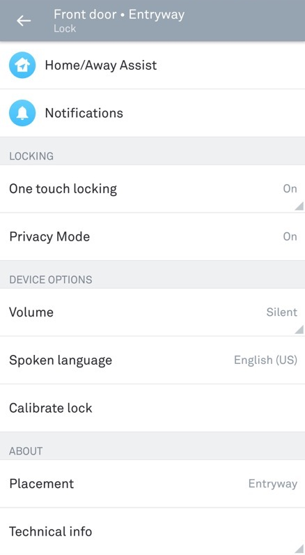 Door lock settings in Nest app.