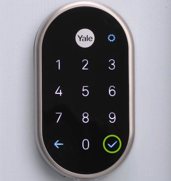 Checkmark highlighted on lock keypad.