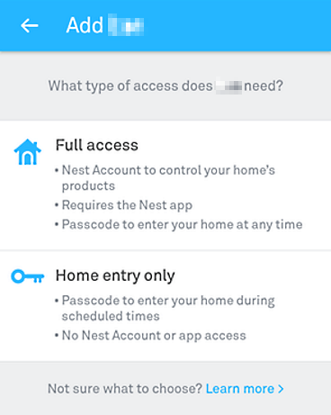 Access type selection screen for new passcode.