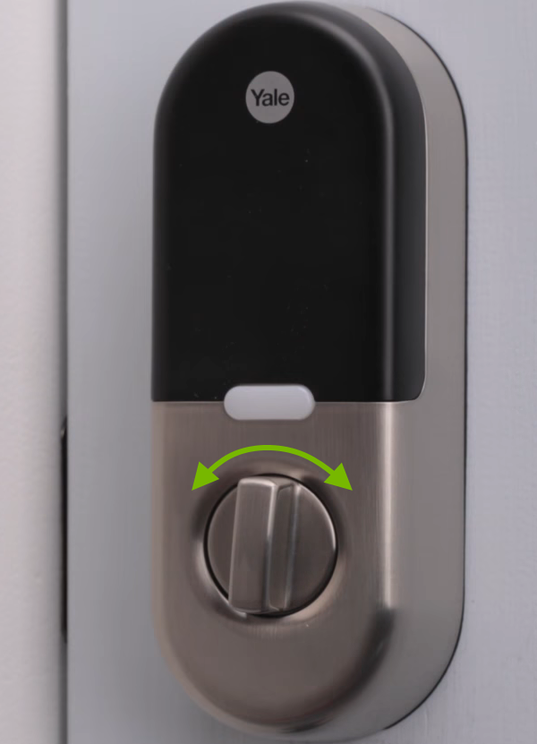 Turning directions pointed out for thumbturn on lock.