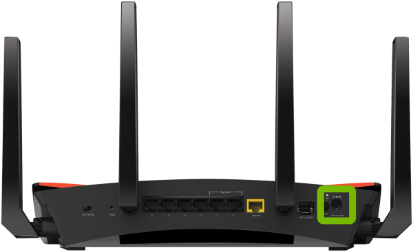 Back of router with power port highlighted.
