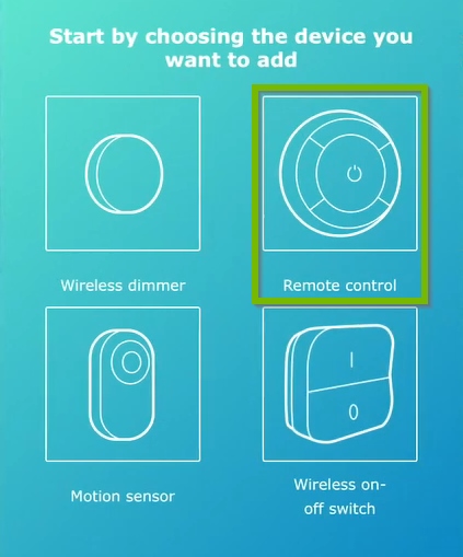 Remote control highlighted on device selection screen of IKEA Home Smart app.