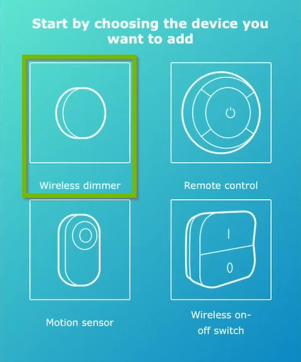 Wireless dimmer highlighted on device selection screen of IKEA Home Smart app.