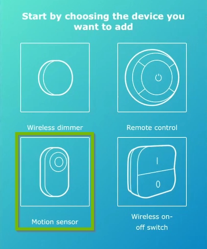 Motion sensor highlighted on device selection screen of IKEA Home Smart app.