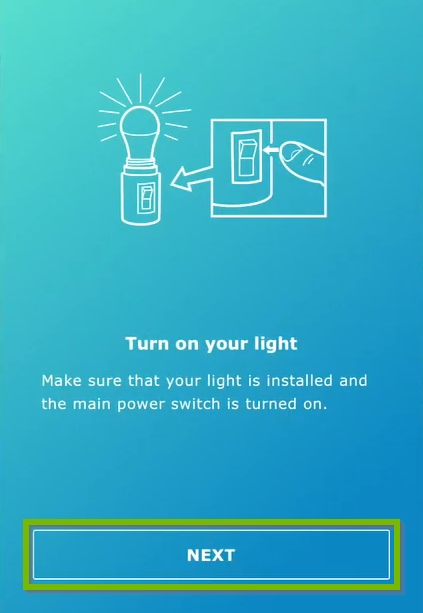 Next button highlighted on bulb installation screen in IKEA Home Smart app.
